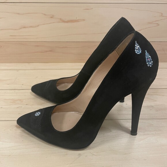 Michaela V Pointed Toe Suede Winking Pumps Black 37 EU - Picture 2 of 10